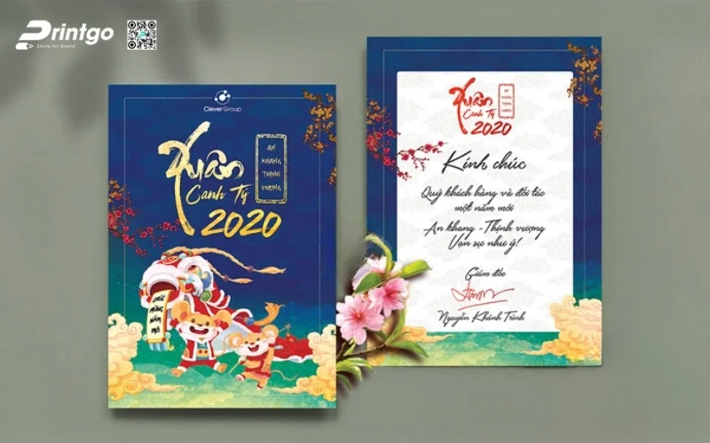 Mẫu thiệp chúc Tết khách hàng màu xanh hy vọng