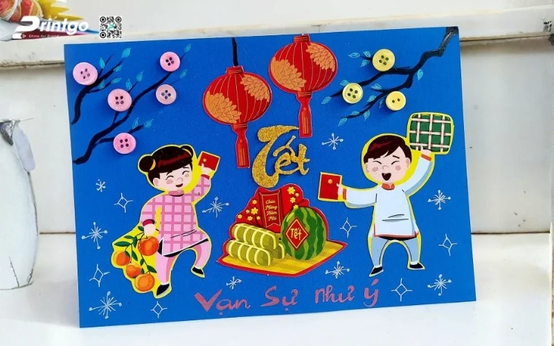 Mẫu thiệp chúc Tết khách hàng màu xanh hy vọng