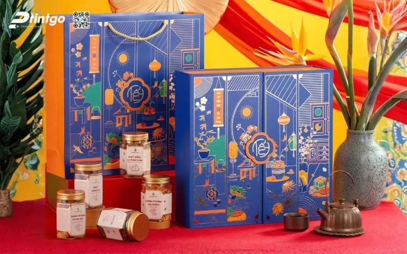 Hộp quà tết premium có hoạ tiết Á Đông 