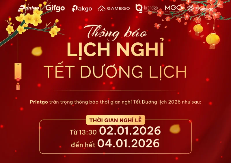 Printgo thông báo lịch nghỉ Tết Dương lịch 2026