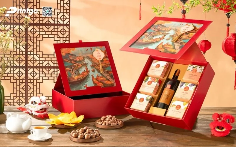 Hộp quà tết premium có hoạ tiết Á Đông 