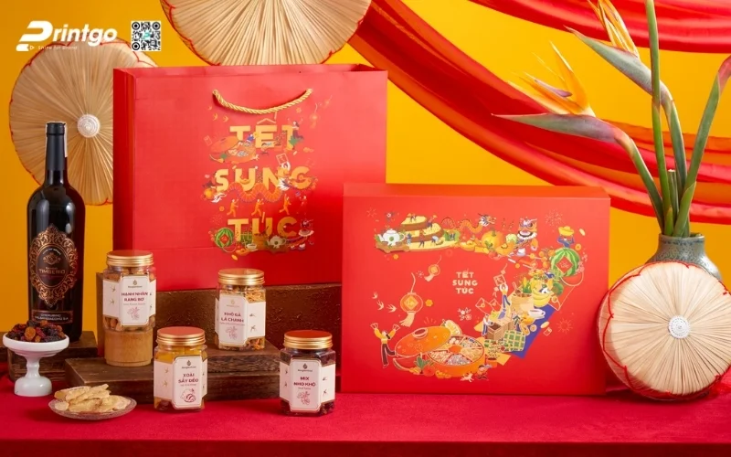 Hộp quà tết premium có hoạ tiết Á Đông 