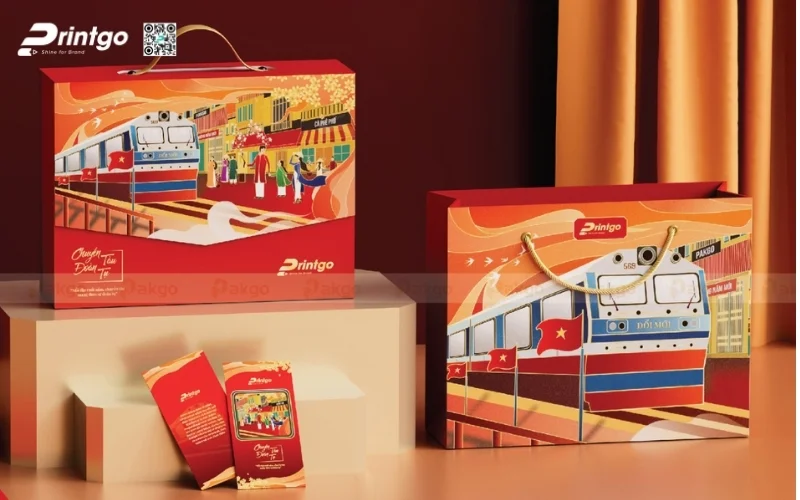 Hộp quà tết premium có hoạ tiết Á Đông 