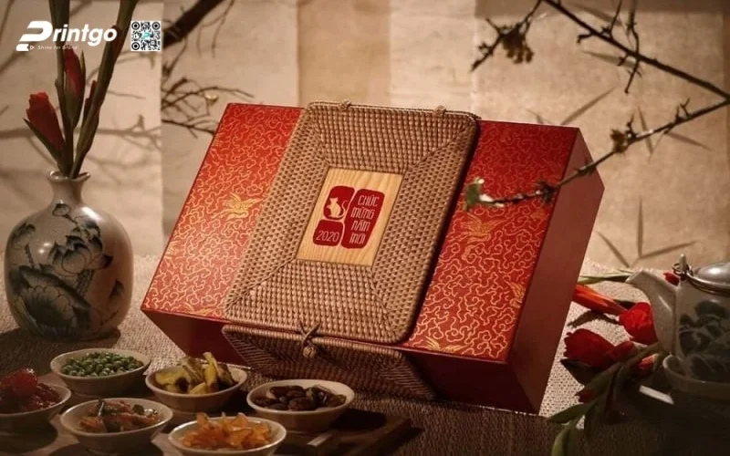 Hộp quà tết premium có hoạ tiết Á Đông 