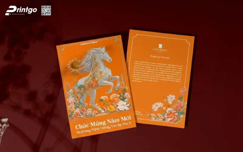 Mẫu thiệp chúc mừng năm mới con ngựa màu cam