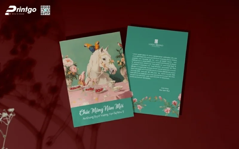 Mẫu thiệp chúc mừng năm mới con ngựa màu xanh hy vọng
