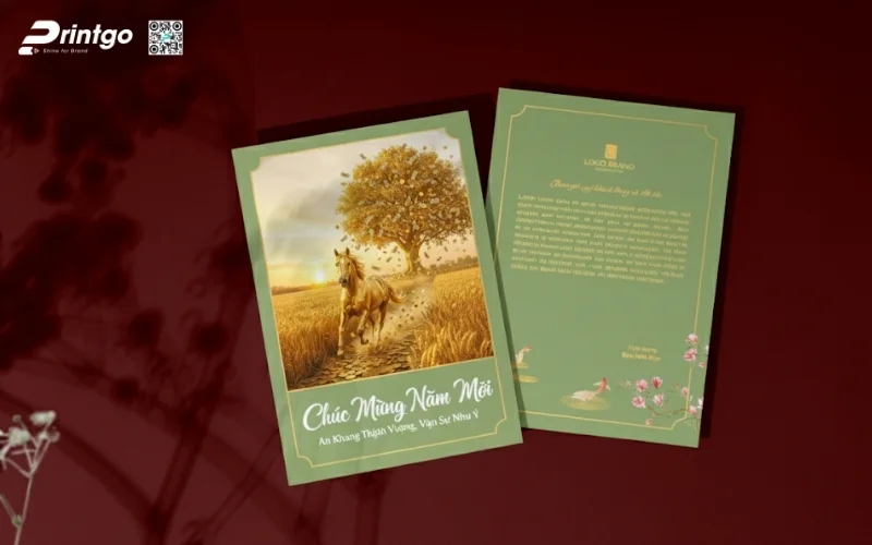 Mẫu thiệp chúc mừng năm mới con ngựa màu xanh hy vọng