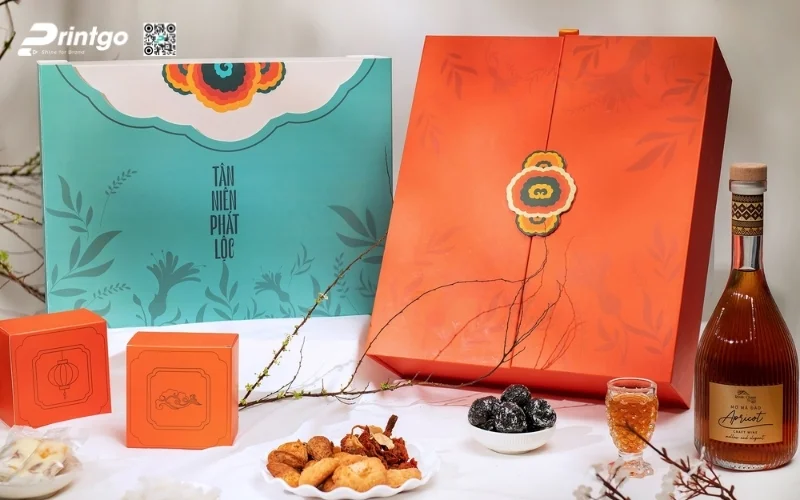Hộp quà tết premium có hoạ tiết Á Đông 