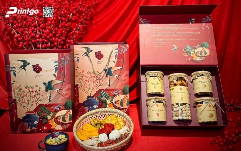 Hộp quà tết premium có hoạ tiết Á Đông 