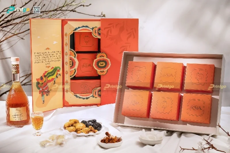 Hộp quà tết Ficakes do xưởng in hộp quà tết Printgo sản xuất