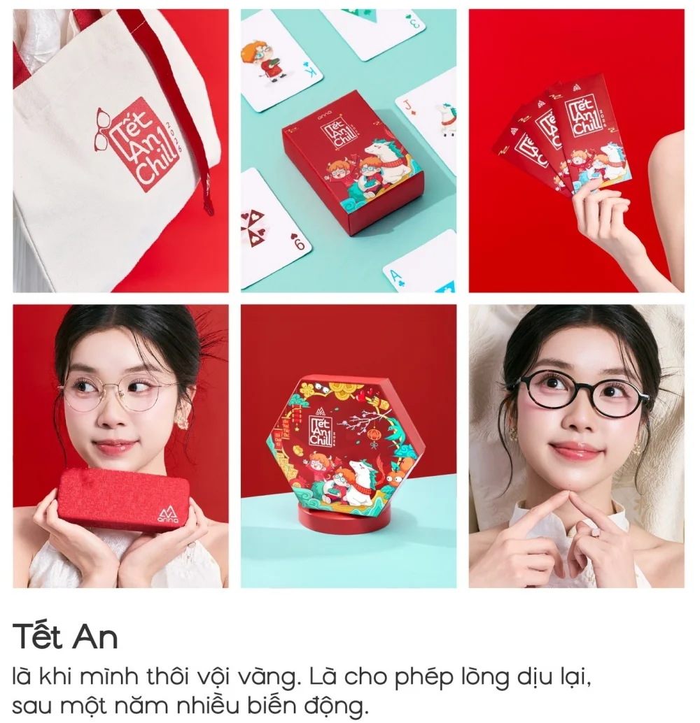 Hộp quà tết kết hợp board game phù hợp với đối tượng khách hàng gen Z của kính mắt Anna