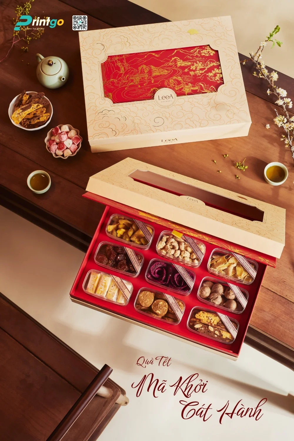 Hộp quà tết LeeA Gourmet với Quy cách hộp mở cánh chéo độc đáo