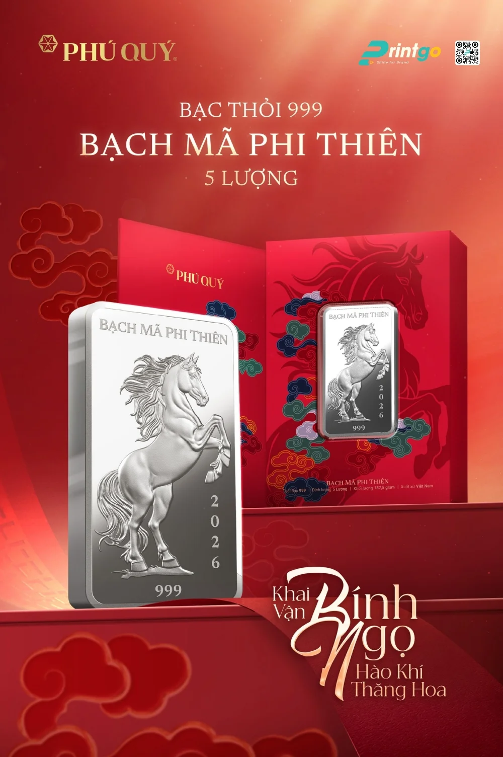 Hộp đựng bạc 5 lượng - "Bạch Mã Phi Thiên"