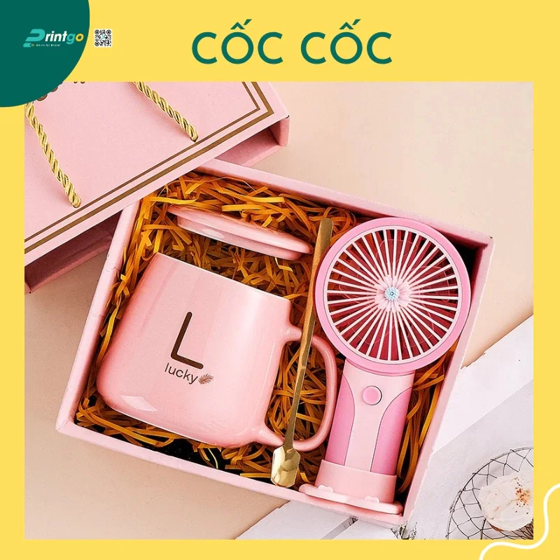 Set quà 8/3 mix cốc và quạt cầm tay