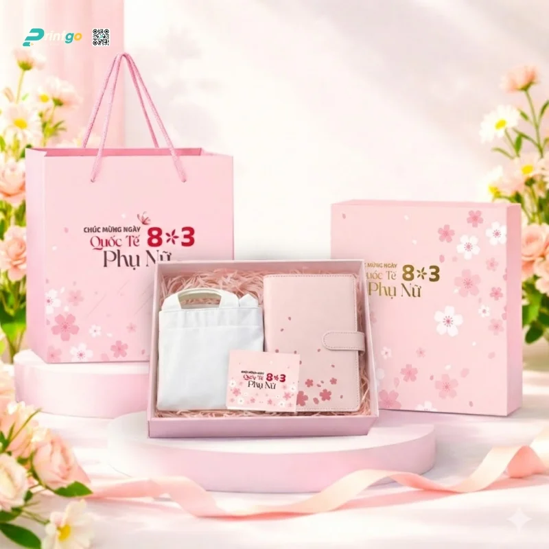 Set quà 8/3 mix sổ da và túi canvas 