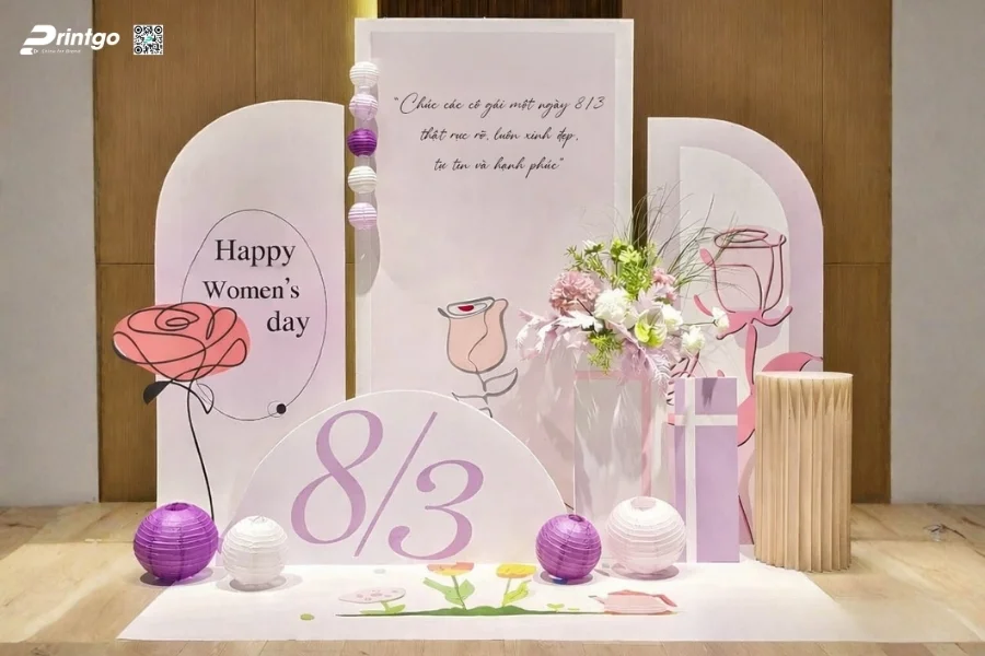 Mẫu backdrop sự kiện 8/3 đẹp được nhiều doanh nghiệp lựa chọn