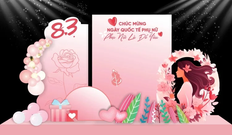69+ mẫu backdrop 8/3 đẹp, ấn tượng, hợp xu hướng 2026
