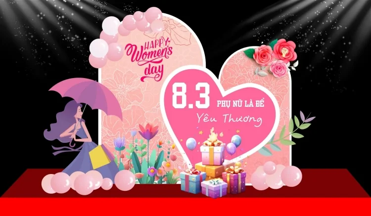 69+ mẫu backdrop 8/3 đẹp, ấn tượng, hợp xu hướng 2026