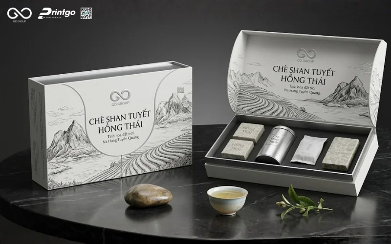Ý tưởng hộp chè shan tuyết Hồng Thái theo concept du lịch Na Hang