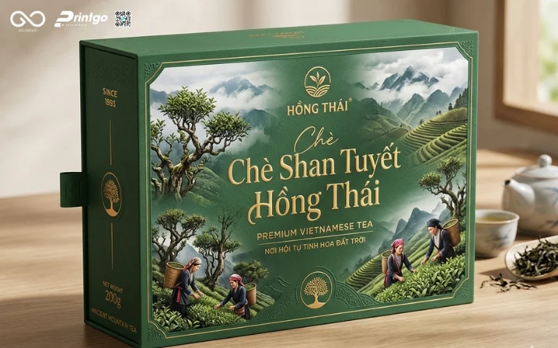 Màu sắc thiết kế hộp chè shan tuyết Hồng Thái phù hợp, sáng tạo