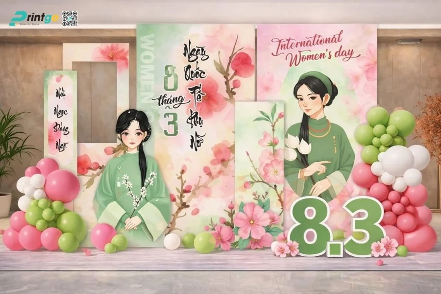 Mẫu backdrop sự kiện 8/3 đẹp được nhiều doanh nghiệp lựa chọn