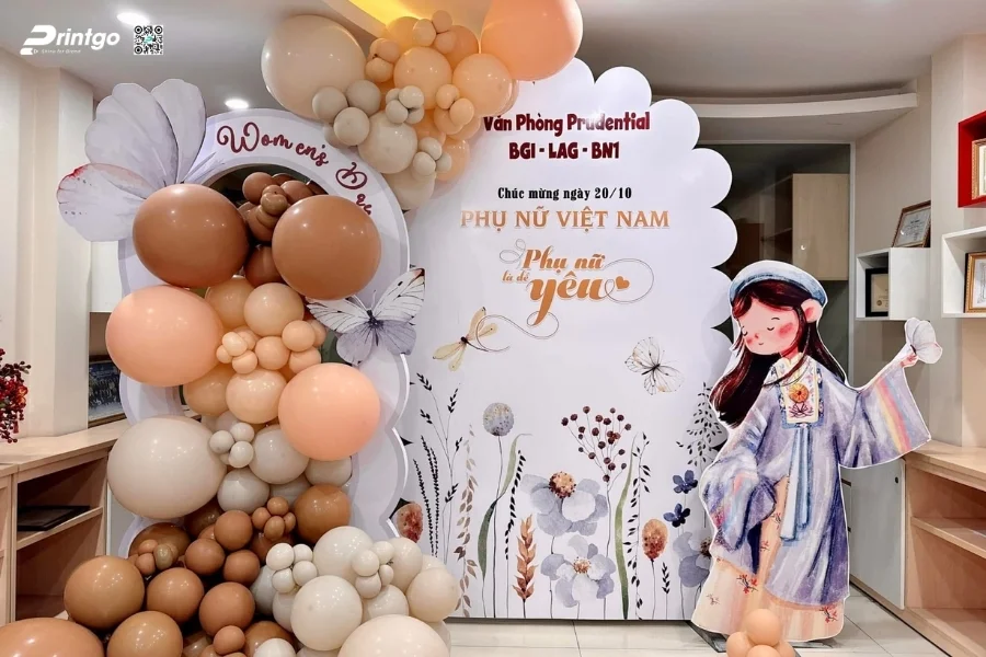 Mẫu backdrop sự kiện 8/3 đẹp được nhiều doanh nghiệp lựa chọn