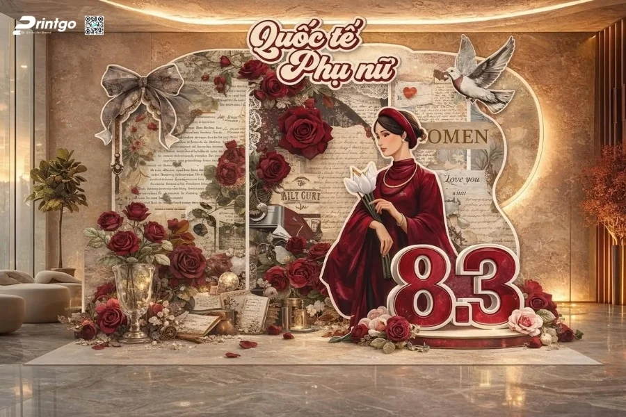Mẫu backdrop sự kiện 8/3 đẹp được nhiều doanh nghiệp lựa chọn