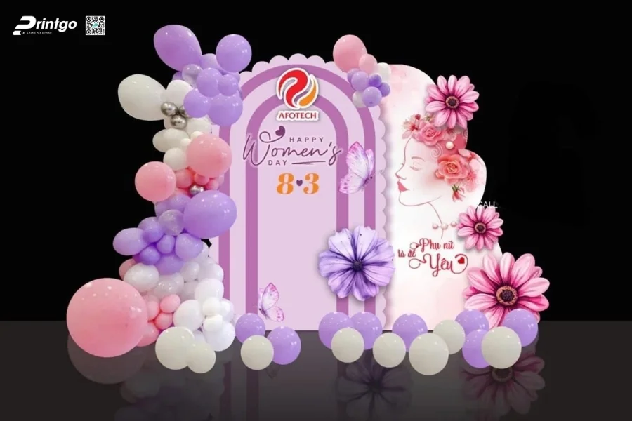 Mẫu backdrop sự kiện 8/3 Quốc tế phụ nữ 2026