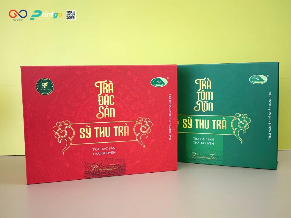 Hộp đựng trà Sỹ Thu Trà sử dụng giấy carton lạnh bồi bên ngoài là giấy couche