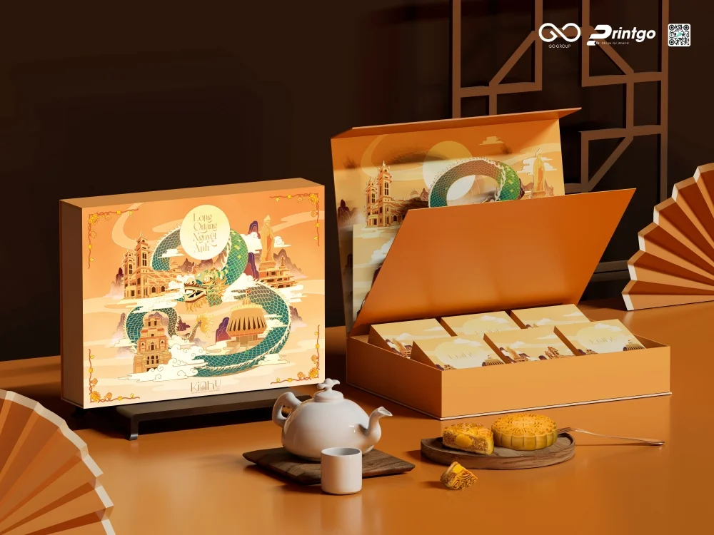 Hộp đựng bánh trung thu Long Quang Nguyệt Ảnh quy cách hộp nam châm popup 3D