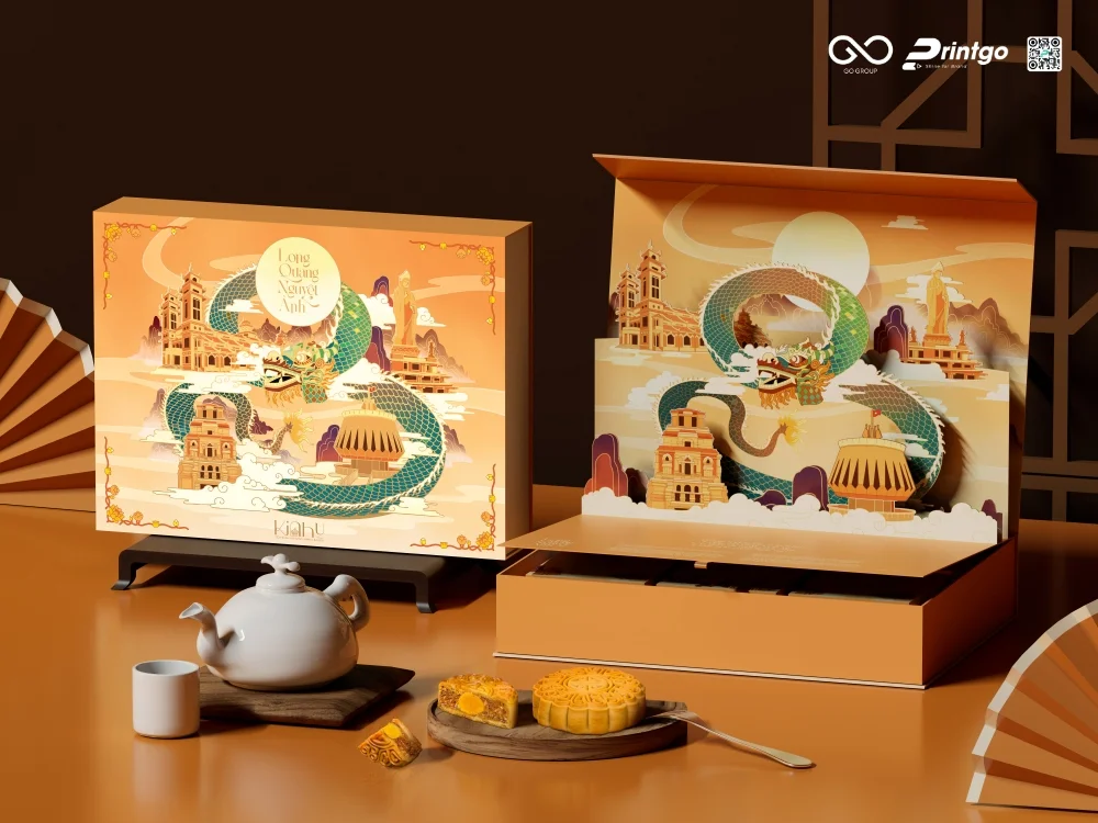 Hộp đựng bánh trung thu Long Quang Nguyệt Ảnh quy cách hộp nam châm popup 3D