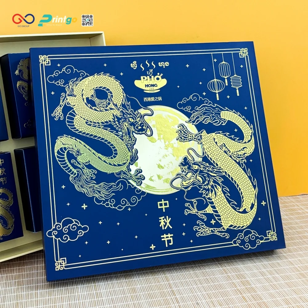 Hộp bánh trung thu sử dụng gia công ép kim tạo sự sang trọng cho hộp quà