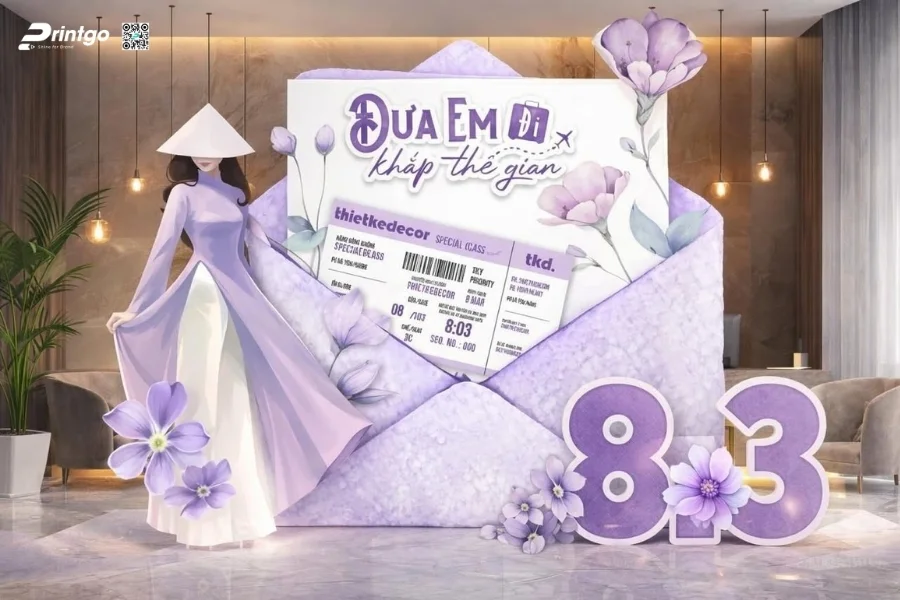 Mẫu backdrop sự kiện 8/3 đẹp được nhiều doanh nghiệp lựa chọn