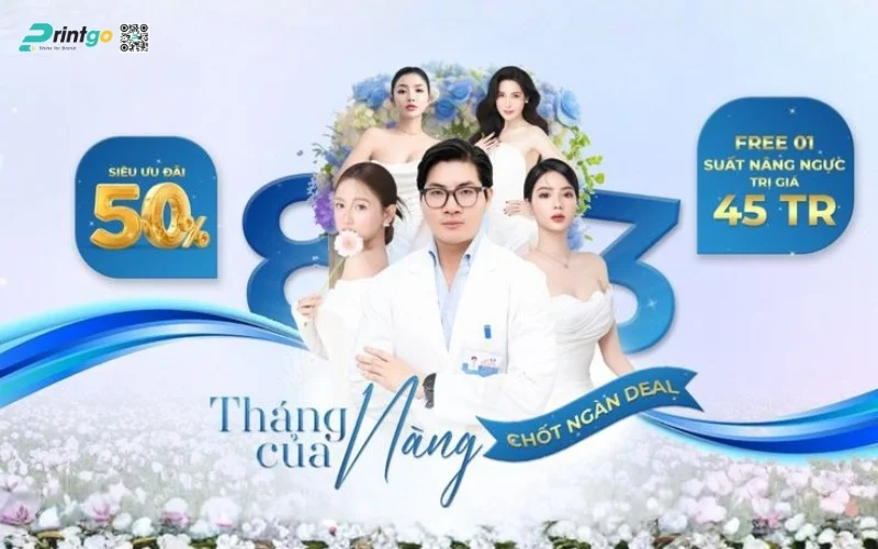 Banner ngày 8/3 kết hợp khuyến mãi bán hàng