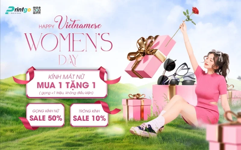 Banner ngày 8/3 kết hợp khuyến mãi bán hàng