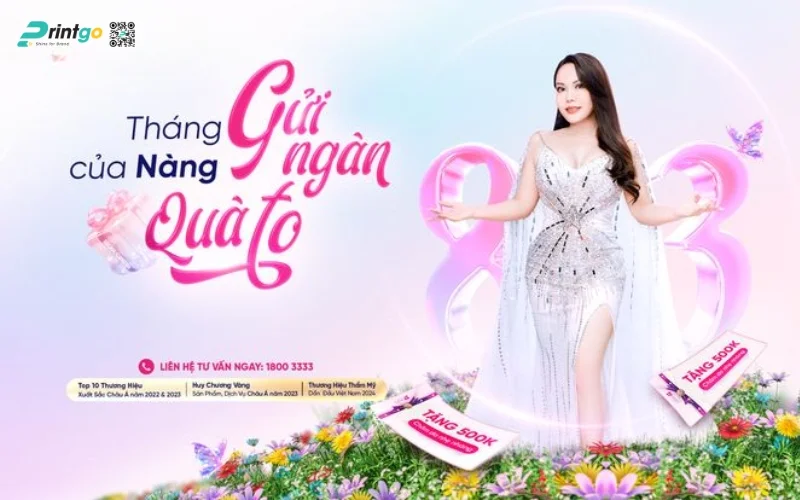 Banner ngày 8/3 kết hợp khuyến mãi bán hàng