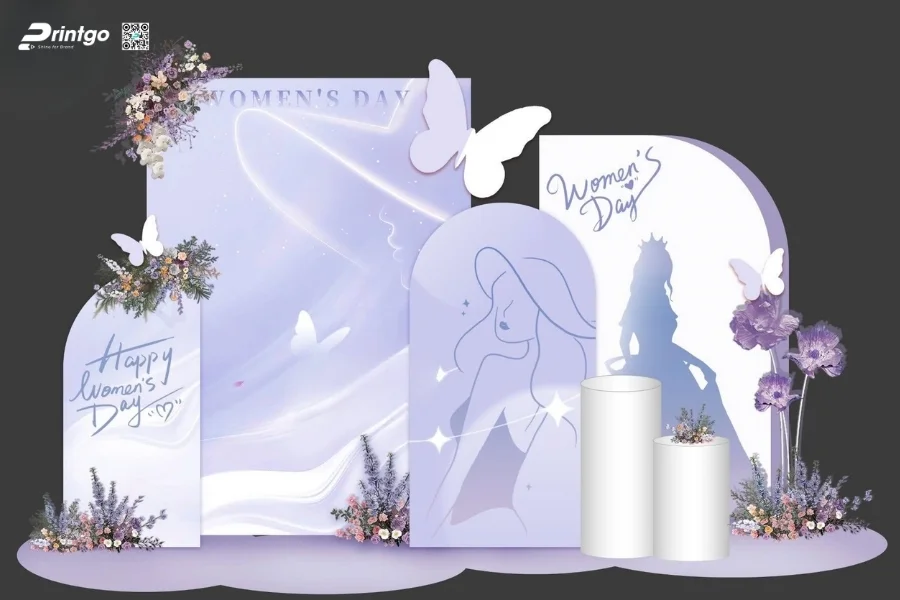 Mẫu backdrop sự kiện 8/3 Quốc tế phụ nữ 2026