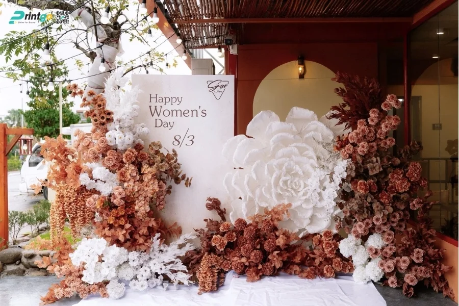 Mẫu backdrop sự kiện 8/3 đẹp được nhiều doanh nghiệp lựa chọn