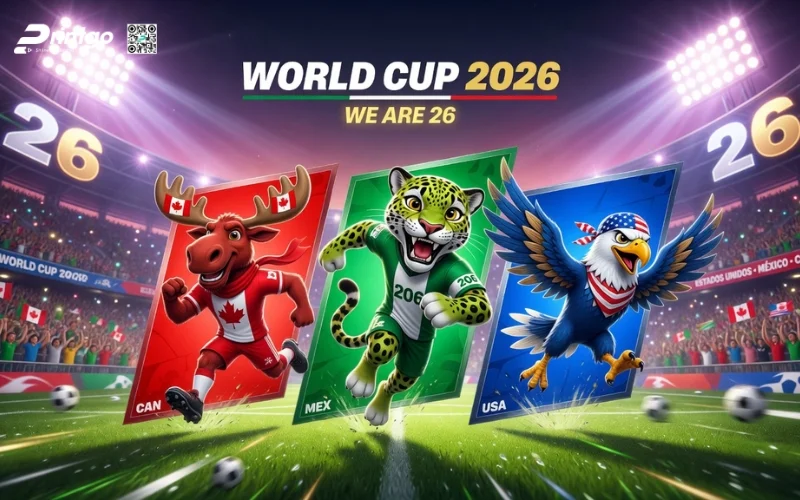 Mẫu banner 3 linh vật World Cup 2026