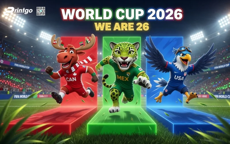 Mẫu banner 3 linh vật World Cup 2026