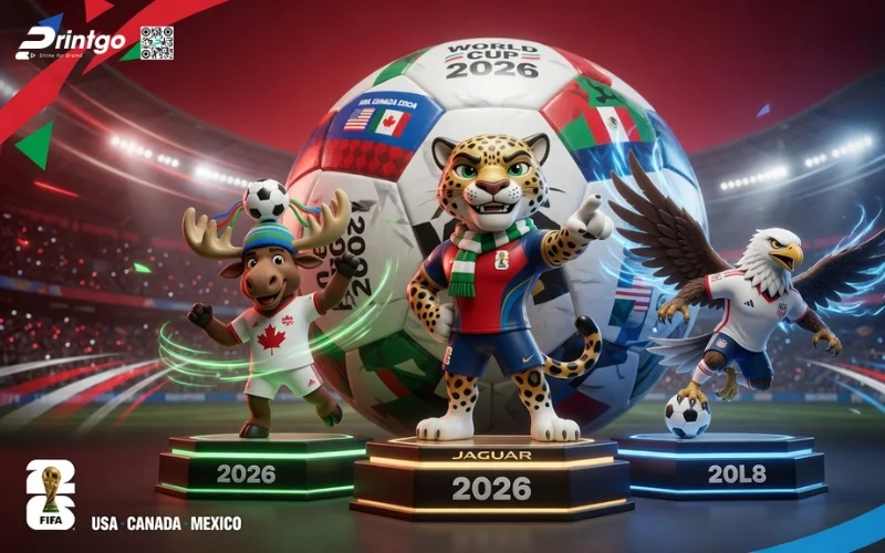 Mẫu banner 3 linh vật World Cup 2026