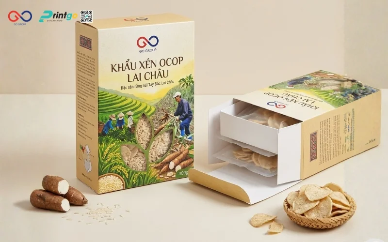 Mẫu cải tiến bao bì nông sản OCOP Lai Châu khẩu xén