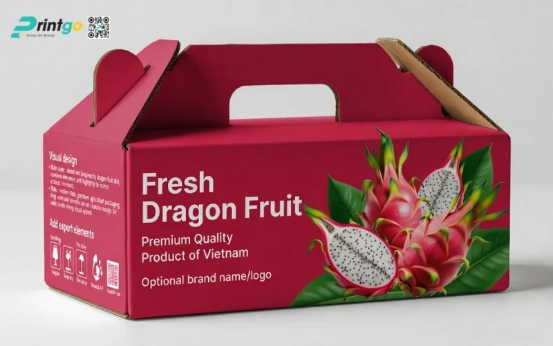Mẫu thùng carton đựng thanh long​ xuất khẩu có quai xách
