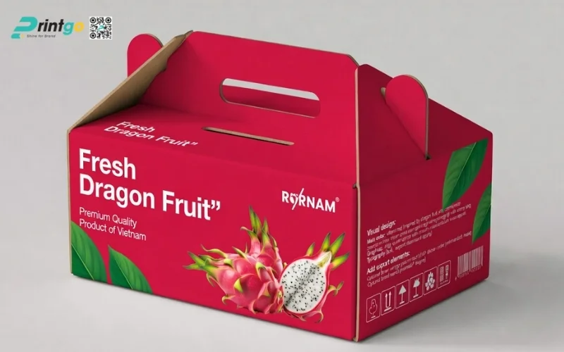 Mẫu thùng carton đựng thanh long​ xuất khẩu có quai xách