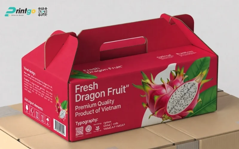 Mẫu thùng carton đựng thanh long​ xuất khẩu có quai xách