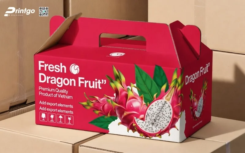 Mẫu thùng carton đựng thanh long​ xuất khẩu có quai xách