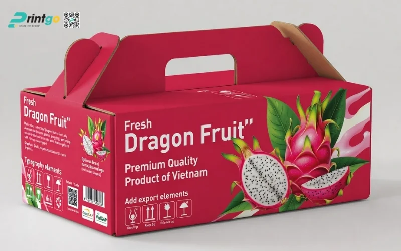 Mẫu thùng carton đựng thanh long​ xuất khẩu có quai xách