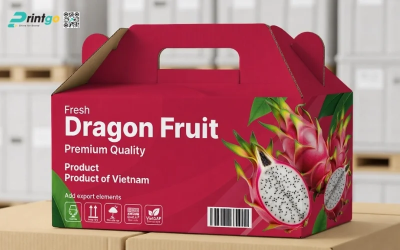 Mẫu thùng carton đựng thanh long​ xuất khẩu có quai xách