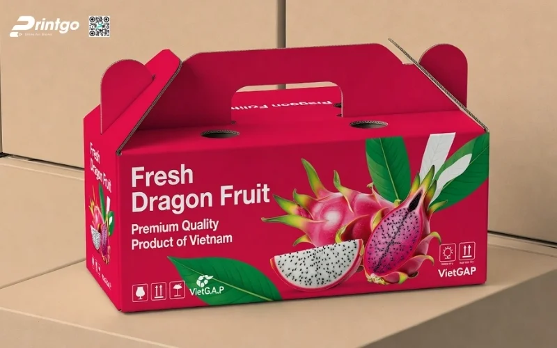 Mẫu thùng carton đựng thanh long​ xuất khẩu có quai xách