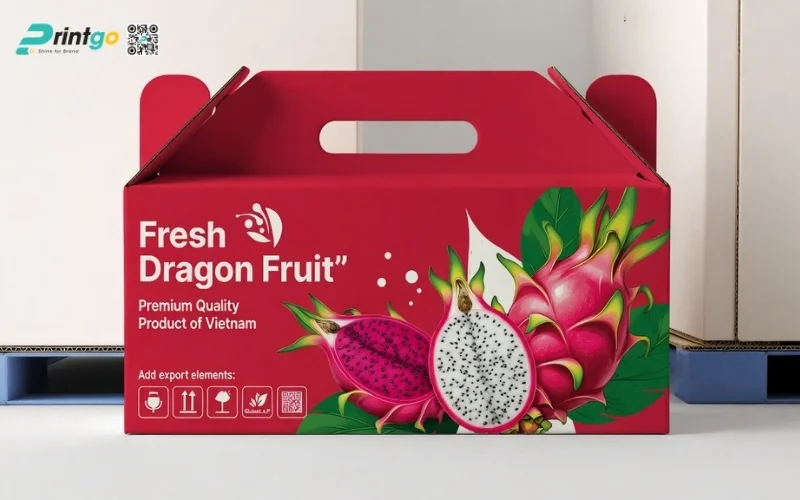 Mẫu thùng carton đựng thanh long​ xuất khẩu có quai xách